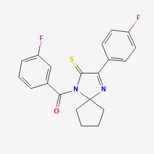molecular formula C20H16F2N2OS B2568248 1-(3-氟代苯甲酰)-3-(4-氟代苯基)-1,4-二氮杂螺[4.4]壬-3-烯-2-硫酮 CAS No. 1223815-25-5