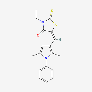 molecular formula C18H18N2OS2 B2568259 (E)-5-((2,5-dimethyl-1-phenyl-1H-pyrrol-3-yl)methylene)-3-ethyl-2-thioxothiazolidin-4-one CAS No. 878384-59-9
