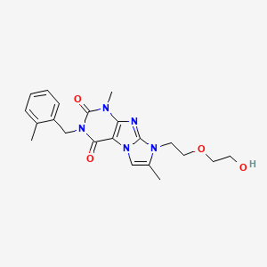 molecular formula C21H25N5O4 B2568261 8-(2-(2-hydroxyethoxy)ethyl)-1,7-dimethyl-3-(2-methylbenzyl)-1H-imidazo[2,1-f]purine-2,4(3H,8H)-dione CAS No. 915931-08-7