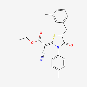 molecular formula C23H22N2O3S B2568273 (Z)-ethyl 2-cyano-2-(5-(3-methylbenzyl)-4-oxo-3-(p-tolyl)thiazolidin-2-ylidene)acetate CAS No. 786676-57-1