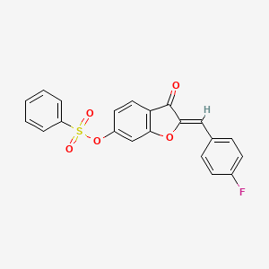 molecular formula C21H13FO5S B2568290 (Z)-2-(4-氟苄叉叉亚甲基)-3-氧代-2,3-二氢苯并呋喃-6-基苯磺酸盐 CAS No. 929470-62-2