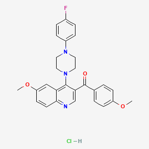 molecular formula C28H27ClFN3O3 B2568299 4-[4-(4-氟苯基)哌嗪-1-基]-6-甲氧基-3-(4-甲氧基苯甲酰)喹啉盐酸盐 CAS No. 2097928-65-7