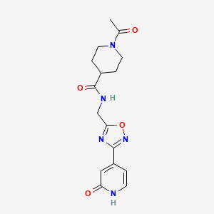molecular formula C16H19N5O4 B2568318 1-乙酰基-N-((3-(2-氧代-1,2-二氢吡啶-4-基)-1,2,4-恶二唑-5-基)甲基)哌啶-4-甲酰胺 CAS No. 2034503-89-2