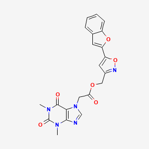 molecular formula C21H17N5O6 B2568319 (5-(benzofuran-2-yl)isoxazol-3-yl)methyl 2-(1,3-dimethyl-2,6-dioxo-2,3-dihydro-1H-purin-7(6H)-yl)acetate CAS No. 1207048-51-8