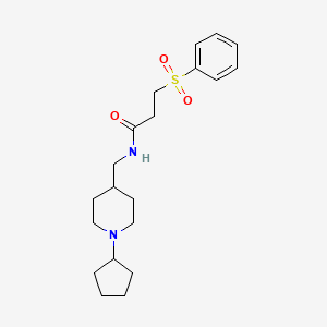molecular formula C20H30N2O3S B2568321 N-((1-cyclopentylpiperidin-4-yl)methyl)-3-(phenylsulfonyl)propanamide CAS No. 1211714-27-0