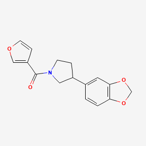 molecular formula C16H15NO4 B2568332 (3-(苯并[d][1,3]二氧杂环-5-基)吡咯烷-1-基)(呋喃-3-基)甲酮 CAS No. 2034563-15-8