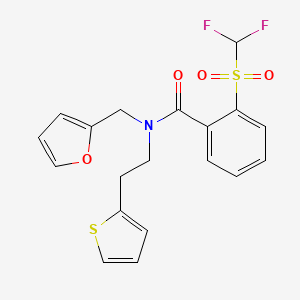 molecular formula C19H17F2NO4S2 B2568345 2-((二氟甲基)磺酰基)-N-(呋喃-2-基甲基)-N-(2-(噻吩-2-基)乙基)苯甲酰胺 CAS No. 1797318-07-0