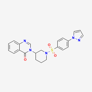 molecular formula C22H21N5O3S B2568358 3-(1-((4-(1H-pyrazol-1-yl)phenyl)sulfonyl)piperidin-3-yl)quinazolin-4(3H)-one CAS No. 2034535-07-2