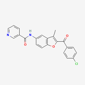 molecular formula C22H15ClN2O3 B2568371 N-[2-(4-chlorobenzoyl)-3-methyl-1-benzofuran-5-yl]pyridine-3-carboxamide CAS No. 923680-34-6
