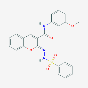molecular formula C23H19N3O5S B2568374 (2Z)-2-(benzenesulfonylhydrazinylidene)-N-(3-methoxyphenyl)chromene-3-carboxamide CAS No. 866348-02-9
