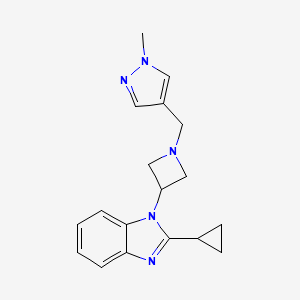 molecular formula C18H21N5 B2568395 2-Cyclopropyl-1-[1-[(1-methylpyrazol-4-yl)methyl]azetidin-3-yl]benzimidazole CAS No. 2380087-45-4