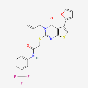 molecular formula C22H16F3N3O3S2 B2568396 2-((3-allyl-5-(furan-2-yl)-4-oxo-3,4-dihydrothieno[2,3-d]pyrimidin-2-yl)thio)-N-(3-(trifluoromethyl)phenyl)acetamide CAS No. 379239-58-4