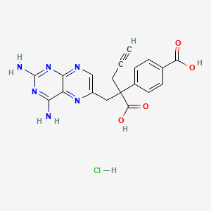 molecular formula C19H17ClN6O4 B2568401 4-(2-Carboxy-1-(2,4-diaminopteridin-6-yl)pent-4-yn-2-yl)benzoic acid hydrochloride CAS No. 1497287-42-9