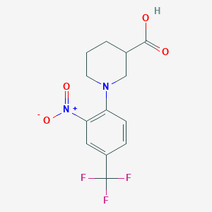 molecular formula C13H13F3N2O4 B2568406 1-[2-nitro-4-(trifluoromethyl)phenyl]piperidine-3-carboxylic Acid CAS No. 325702-09-8