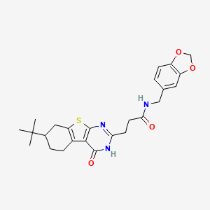 molecular formula C25H29N3O4S B2568408 N-(1,3-benzodioxol-5-ylmethyl)-3-(7-tert-butyl-4-oxo-3,4,5,6,7,8-hexahydro[1]benzothieno[2,3-d]pyrimidin-2-yl)propanamide CAS No. 950314-56-4