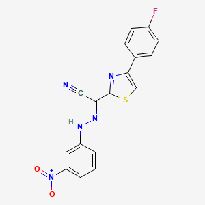molecular formula C17H10FN5O2S B2568415 (2E)-4-(4-fluorophenyl)-N-(3-nitroanilino)-1,3-thiazole-2-carboximidoyl cyanide CAS No. 477194-03-9