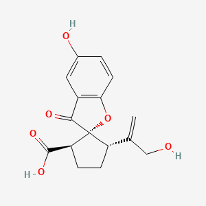 molecular formula C16H16O6 B2568418 (1'R,2R,3'S)-5-Hydroxy-3'-(3-hydroxyprop-1-en-2-yl)-3-oxospiro[1-benzofuran-2,2'-cyclopentane]-1'-carboxylic acid CAS No. 1612239-54-9
