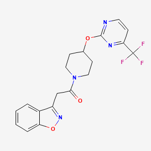 molecular formula C19H17F3N4O3 B2568427 2-(1,2-Benzoxazol-3-yl)-1-[4-[4-(trifluoromethyl)pyrimidin-2-yl]oxypiperidin-1-yl]ethanone CAS No. 2380184-21-2