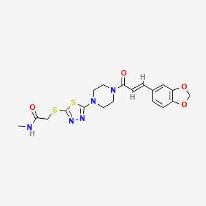 molecular formula C19H21N5O4S2 B2568441 (E)-2-((5-(4-(3-(benzo[d][1,3]dioxol-5-yl)acryloyl)piperazin-1-yl)-1,3,4-thiadiazol-2-yl)thio)-N-methylacetamide CAS No. 1105199-25-4