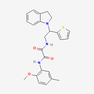 molecular formula C24H25N3O3S B2568445 N1-(2-(吲哚啉-1-基)-2-(噻吩-2-基)乙基)-N2-(2-甲氧基-5-甲基苯基)草酰胺 CAS No. 898407-71-1