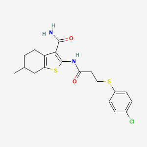 molecular formula C19H21ClN2O2S2 B2568453 2-(3-((4-Chlorophenyl)thio)propanamido)-6-methyl-4,5,6,7-tetrahydrobenzo[b]thiophene-3-carboxamide CAS No. 895476-56-9
