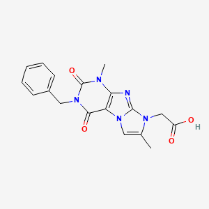 molecular formula C18H17N5O4 B2568462 (3-benzyl-1,7-dimethyl-2,4-dioxo-1,2,3,4-tetrahydro-8H-imidazo[2,1-f]purin-8-yl)acetic acid CAS No. 949329-10-6
