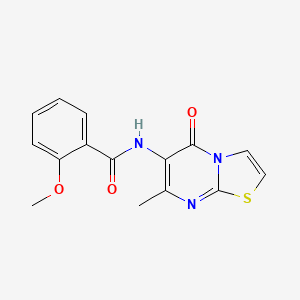 molecular formula C15H13N3O3S B2568468 2-methoxy-N-{7-methyl-5-oxo-5H-[1,3]thiazolo[3,2-a]pyrimidin-6-yl}benzamide CAS No. 941924-99-8