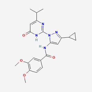 molecular formula C22H25N5O4 B2568477 N-(3-cyclopropyl-1-(4-isopropyl-6-oxo-1,6-dihydropyrimidin-2-yl)-1H-pyrazol-5-yl)-3,4-dimethoxybenzamide CAS No. 1207018-50-5