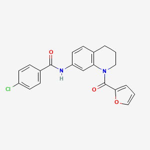 molecular formula C21H17ClN2O3 B2568483 4-chloro-N-[1-(2-furoyl)-1,2,3,4-tetrahydroquinolin-7-yl]benzamide CAS No. 946319-84-2