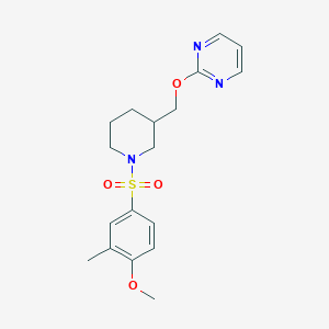 molecular formula C18H23N3O4S B2568491 2-[[1-(4-Methoxy-3-methylphenyl)sulfonylpiperidin-3-yl]methoxy]pyrimidine CAS No. 2380057-78-1