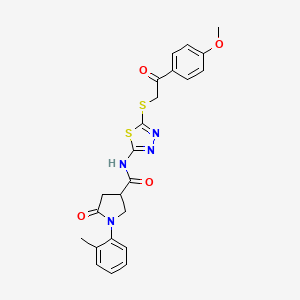 molecular formula C23H22N4O4S2 B2568492 N-(5-((2-(4-methoxyphenyl)-2-oxoethyl)thio)-1,3,4-thiadiazol-2-yl)-5-oxo-1-(o-tolyl)pyrrolidine-3-carboxamide CAS No. 872594-95-1