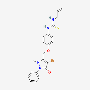 molecular formula C21H21BrN4O2S B2568498 4-溴-2-甲基-1-苯基-3-((4-(((丙-2-烯氨基)硫代甲基)氨基)苯氧基)甲基)-3-吡唑啉-5-酮 CAS No. 1023535-40-1