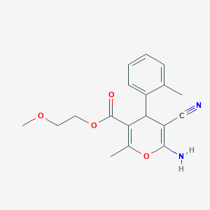 molecular formula C18H20N2O4 B2568510 2-methoxyethyl 6-amino-5-cyano-2-methyl-4-(2-methylphenyl)-4H-pyran-3-carboxylate CAS No. 865612-58-4