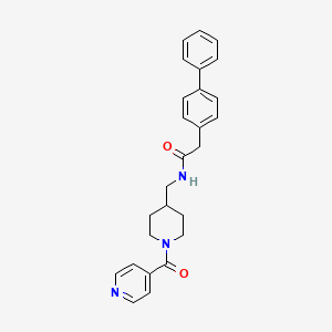 molecular formula C26H27N3O2 B2568511 2-([1,1'-biphenyl]-4-yl)-N-((1-isonicotinoylpiperidin-4-yl)methyl)acetamide CAS No. 1396794-80-1