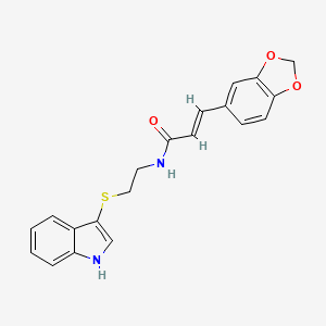 molecular formula C20H18N2O3S B2568515 (E)-N-(2-((1H-indol-3-yl)thio)ethyl)-3-(benzo[d][1,3]dioxol-5-yl)acrylamide CAS No. 687569-25-1