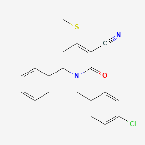 molecular formula C20H15ClN2OS B2568523 1-(4-Chlorobenzyl)-4-(methylsulfanyl)-2-oxo-6-phenyl-1,2-dihydro-3-pyridinecarbonitrile CAS No. 478042-79-4
