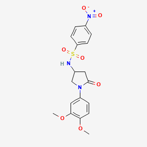 molecular formula C18H19N3O7S B2568536 N-(1-(3,4-dimethoxyphenyl)-5-oxopyrrolidin-3-yl)-4-nitrobenzenesulfonamide CAS No. 896317-47-8