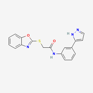molecular formula C18H14N4O2S B2568540 N-(3-(1H-吡唑-3-基)苯基)-2-(苯并[d]恶唑-2-硫基)乙酰胺 CAS No. 1203313-23-8