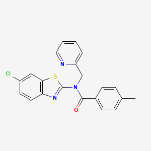 molecular formula C21H16ClN3OS B2568607 N-(6-chlorobenzo[d]thiazol-2-yl)-4-methyl-N-(pyridin-2-ylmethyl)benzamide CAS No. 942003-15-8