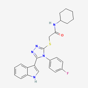 molecular formula C24H24FN5OS B2568680 N-cyclohexyl-2-((4-(4-fluorophenyl)-5-(1H-indol-3-yl)-4H-1,2,4-triazol-3-yl)thio)acetamide CAS No. 946309-33-7