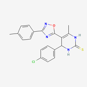 molecular formula C20H17ClN4OS B2568682 4-(4-chlorophenyl)-6-methyl-5-(3-(p-tolyl)-1,2,4-oxadiazol-5-yl)-3,4-dihydropyrimidine-2(1H)-thione CAS No. 892302-14-6