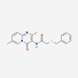 molecular formula C19H19N3O2S B2568695 2-(苄硫基)-N-(2,7-二甲基-4-氧代-4H-吡啶并[1,2-a]嘧啶-3-基)乙酰胺 CAS No. 941965-84-0