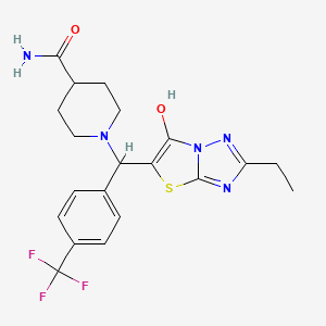 molecular formula C20H22F3N5O2S B2568711 1-((2-Ethyl-6-hydroxythiazolo[3,2-b][1,2,4]triazol-5-yl)(4-(trifluoromethyl)phenyl)methyl)piperidine-4-carboxamide CAS No. 886908-77-6