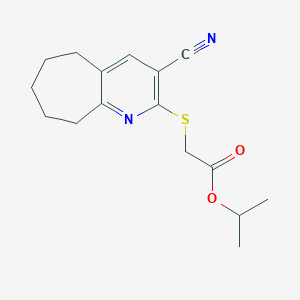 molecular formula C16H20N2O2S B2568716 isopropyl 2-[(3-cyano-6,7,8,9-tetrahydro-5H-cyclohepta[b]pyridin-2-yl)sulfanyl]acetate CAS No. 445384-85-0