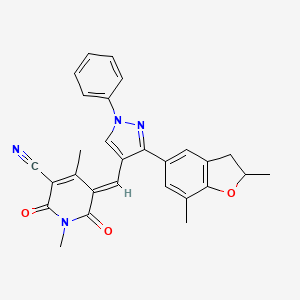 (5E)-5-[[3-(2,7-Dimethyl-2,3-dihydro-1-benzofuran-5-yl)-1-phenylpyrazol-4-yl]methylidene]-1,4-dimethyl-2,6-dioxopyridine-3-carbonitrile