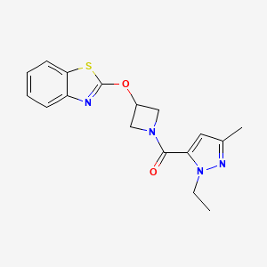 molecular formula C17H18N4O2S B2568721 (3-(benzo[d]thiazol-2-yloxy)azetidin-1-yl)(1-ethyl-3-methyl-1H-pyrazol-5-yl)methanone CAS No. 1421455-47-1
