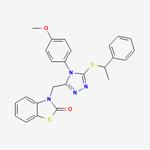 molecular formula C25H22N4O2S2 B2568738 3-((4-(4-甲氧基苯基)-5-((1-苯乙基)硫代)-4H-1,2,4-三唑-3-基)甲基)苯并[d]噻唑-2(3H)-酮 CAS No. 847403-28-5