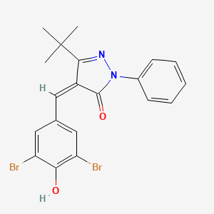 molecular formula C20H18Br2N2O2 B2568747 4-((3,5-Dibromo-4-hydroxyphenyl)methylene)-3-(tert-butyl)-1-phenyl-2-pyrazolin-5-one CAS No. 1047724-31-1