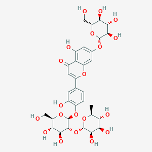 molecular formula C33H40O20 B2568752 2-[4-[(2S,3R,4S,5S,6R)-4,5-dihydroxy-6-(hydroxymethyl)-3-[(2S,3R,4R,5R,6S)-3,4,5-trihydroxy-6-methyloxan-2-yl]oxyoxan-2-yl]oxy-3-hydroxyphenyl]-5-hydroxy-7-[(2S,3R,4S,5S,6R)-3,4,5-trihydroxy-6-(hydroxymethyl)oxan-2-yl]oxychromen-4-one CAS No. 70404-42-1