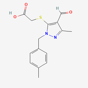 molecular formula C15H16N2O3S B2568755 2-({4-formyl-3-methyl-1-[(4-methylphenyl)methyl]-1H-pyrazol-5-yl}sulfanyl)acetic acid CAS No. 956568-49-3